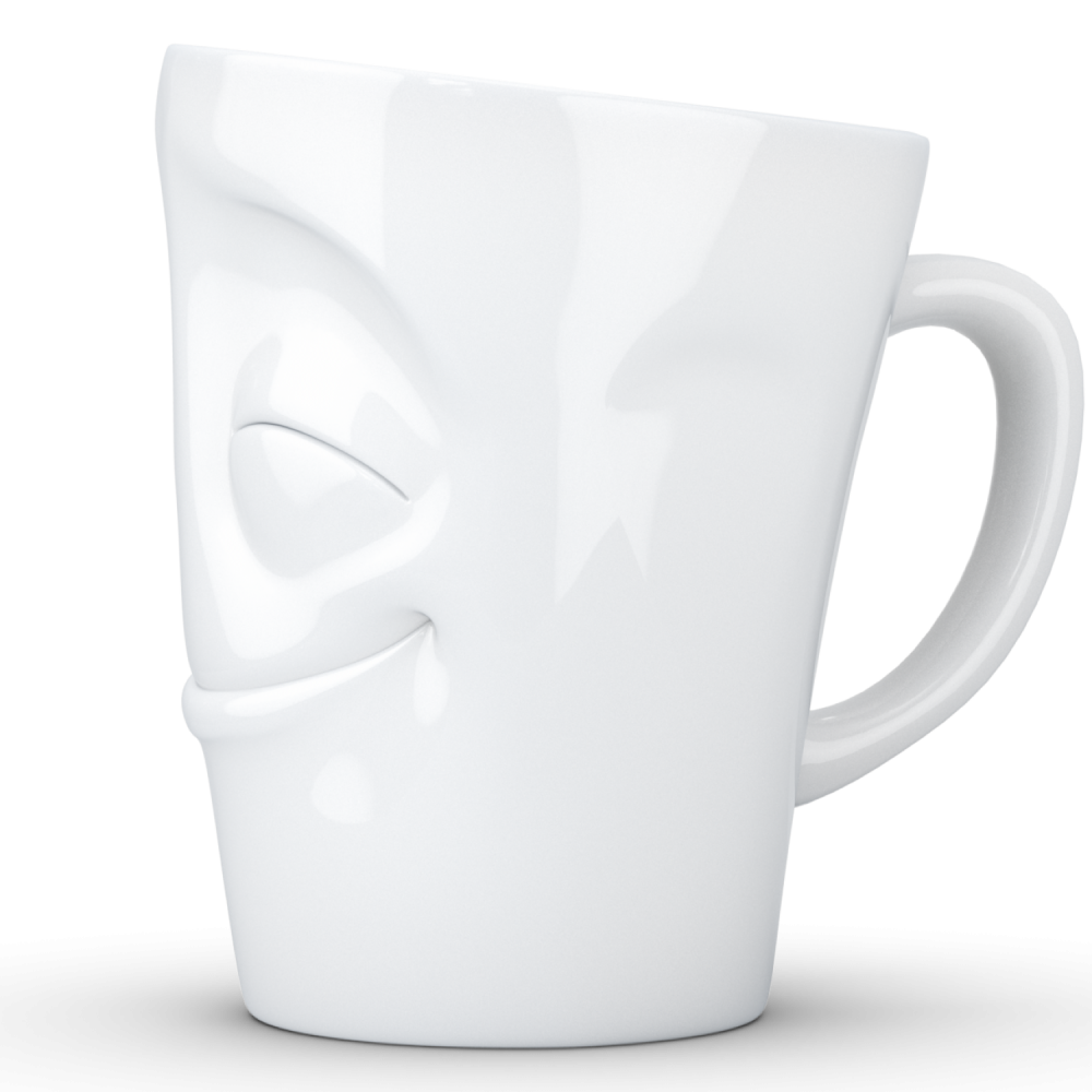FiftyEight Henkelbecher Mug Vergnügt weiss